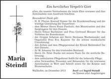 Traueranzeige Maria Steindl