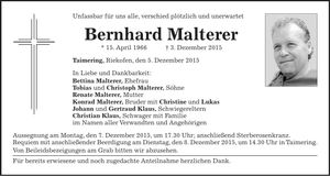 Traueranzeige Berhard Malterer