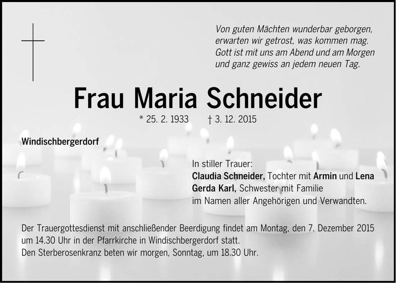 Traueranzeige Maria Schneider