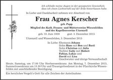 Traueranzeige Agnes Kerscher