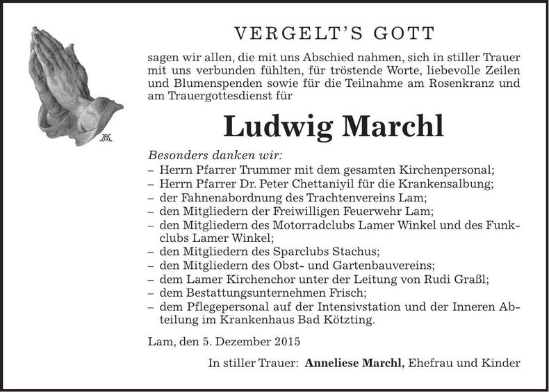 Traueranzeige Ludwig Marchl