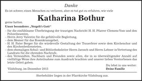Traueranzeige Katharina Bothur
