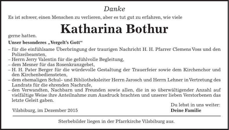 Traueranzeige Katharina Bothur