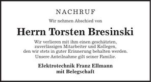 Traueranzeige Torsten Bresinski
