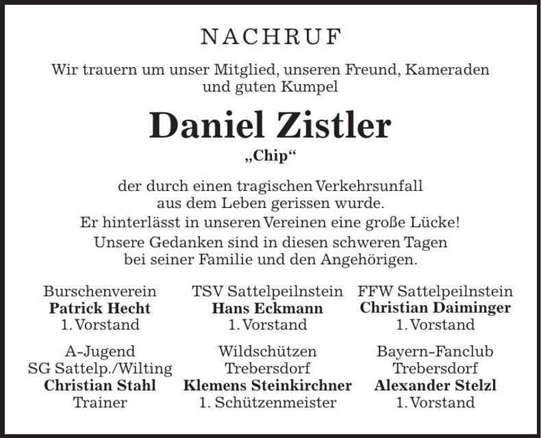 Traueranzeige Daniel Zistler
