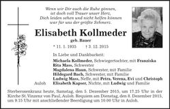 Traueranzeige Elisabeth Kollmeder