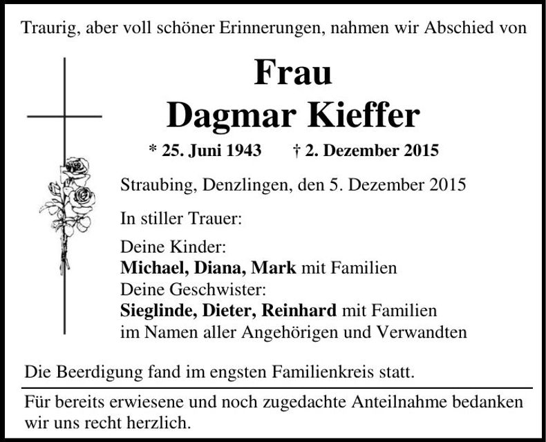Traueranzeige Dagmar Kieffer