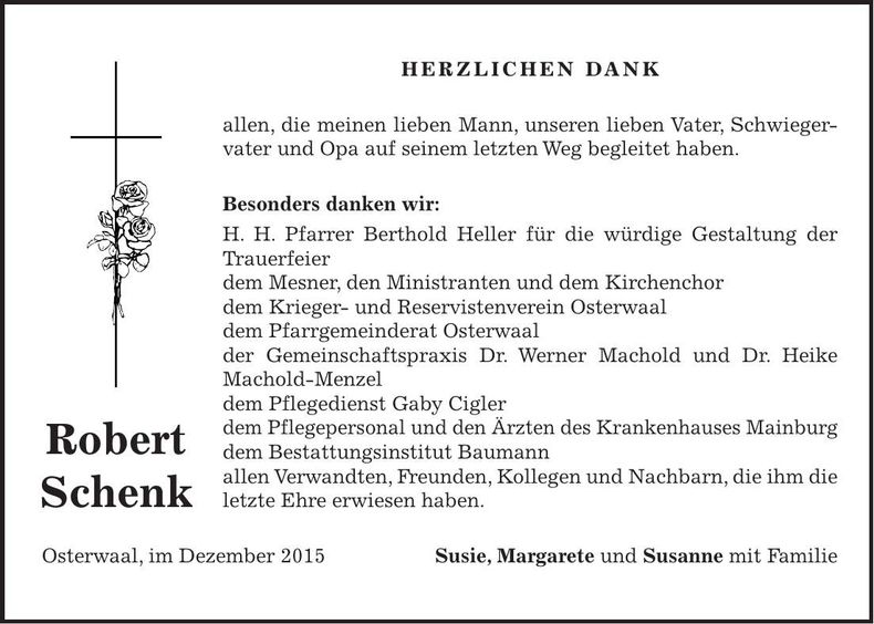 Traueranzeige Robert Schenk