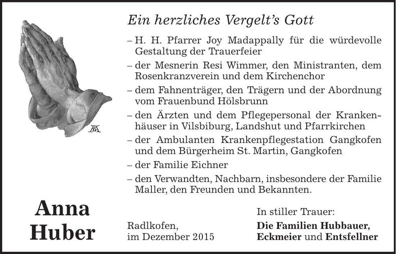 Traueranzeige Anna Huber