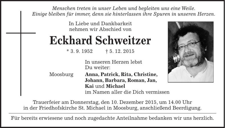 Traueranzeige Eckhard Schweitzer
