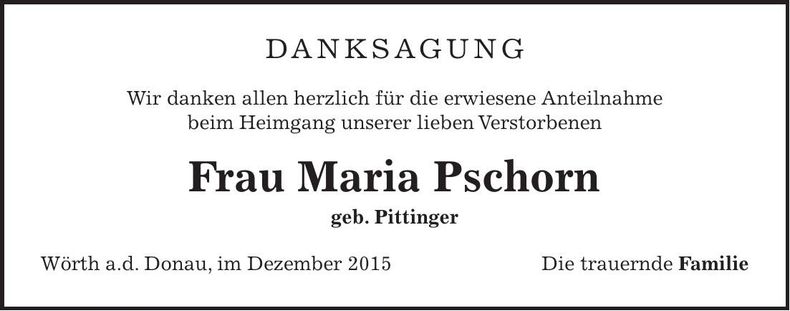 Traueranzeige Maria Pschorn