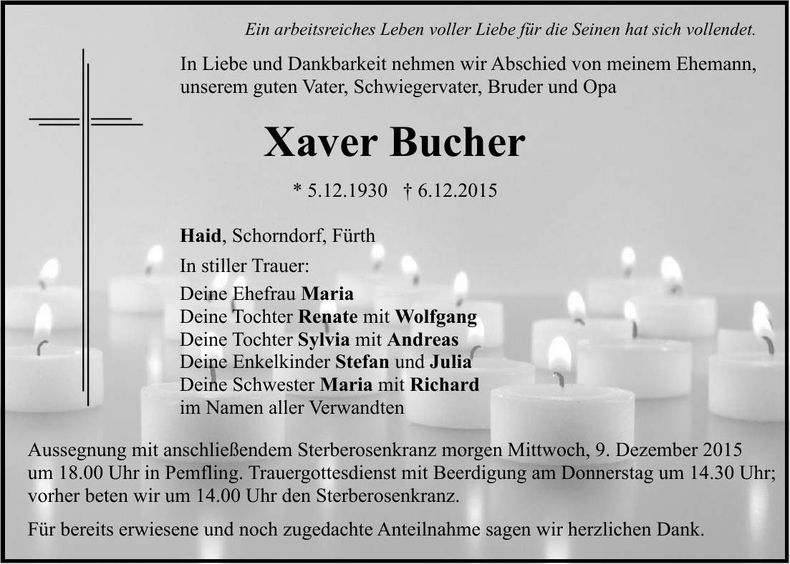Traueranzeige Xaver Bucher