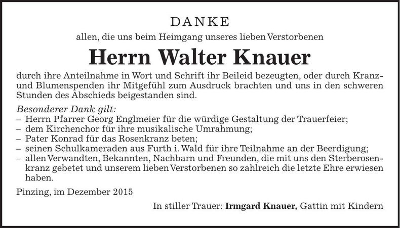 Traueranzeige Walter Knauer