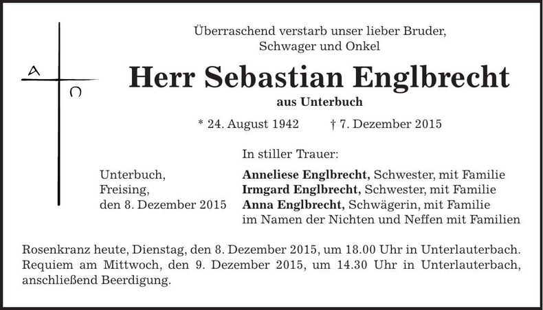 Traueranzeige Sebastian Englbrecht