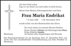 Traueranzeige Maria Endrikat