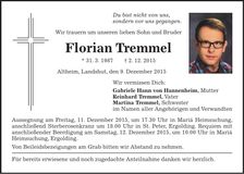 Traueranzeige Florian Tremmel