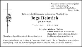 Traueranzeige Inge Heinrich