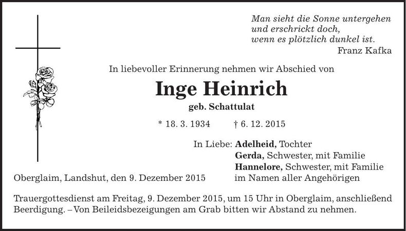 Traueranzeige Inge Heinrich
