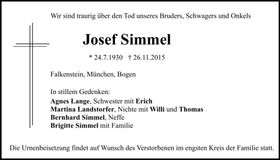 Traueranzeige Josef Simmel