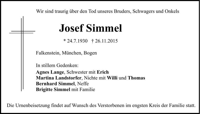 Traueranzeige Josef Simmel
