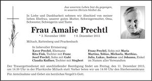 Traueranzeige Amalie Prechtl