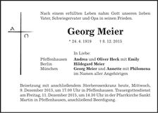 Traueranzeige Georg Meier