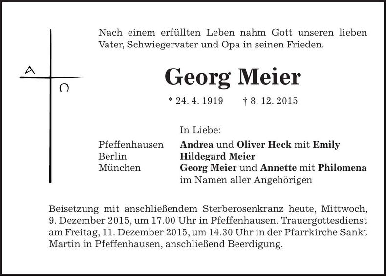 Traueranzeige Georg Meier
