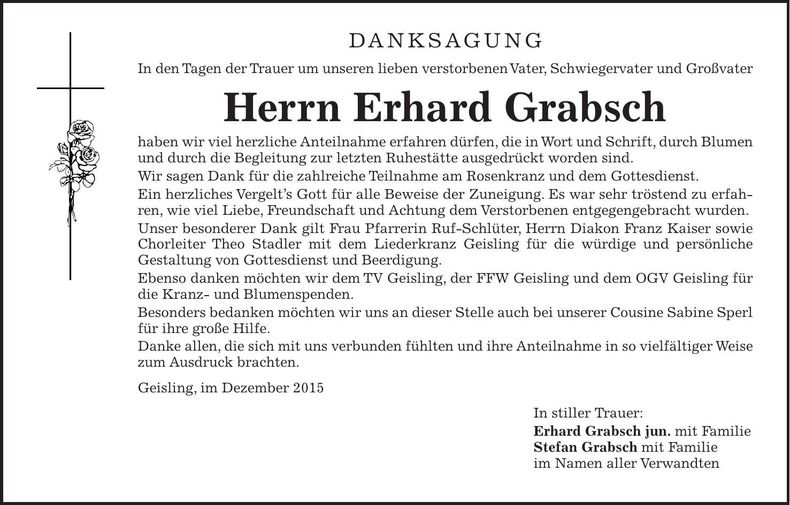 Traueranzeige Erhard Grabsch