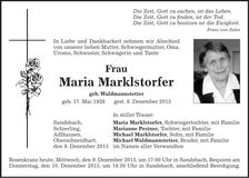 Traueranzeige Maria Marklstorfer