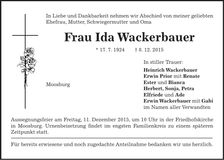 Traueranzeige Ida Wackerbauer