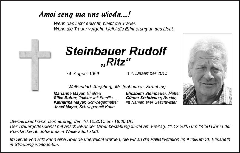 Traueranzeige Rudolf "Ritz" Steinbauer