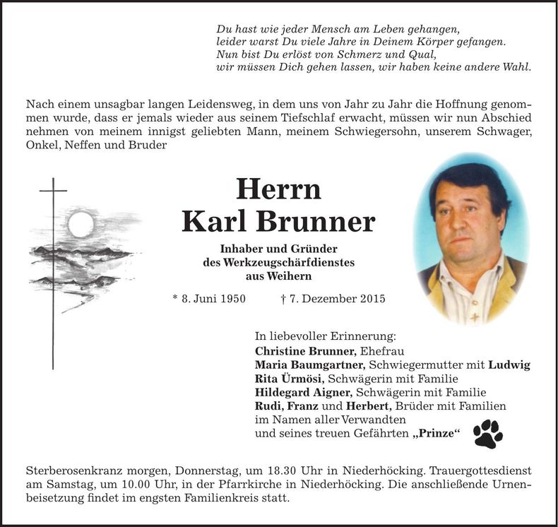 Traueranzeige Karl Brunner