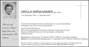 Traueranzeige Ursula Birnkammer