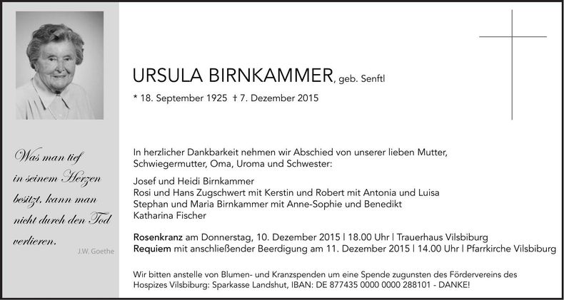 Traueranzeige Ursula Birnkammer
