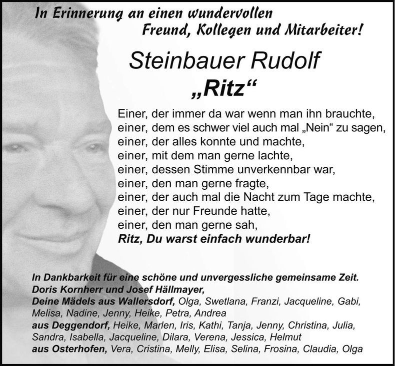 Traueranzeige Rudolf "Ritz" Steinbauer