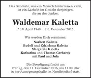Traueranzeige Waldemar Kaletta