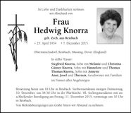 Traueranzeige Hedwig Knorra