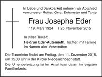 Traueranzeige Josepha Eder