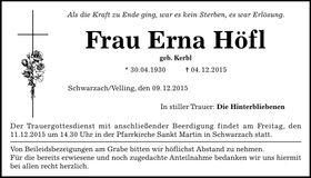 Traueranzeige Erna Höfl