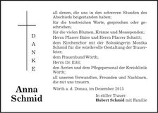Traueranzeige Anna Schmid