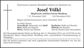 Traueranzeige Josef Völkl