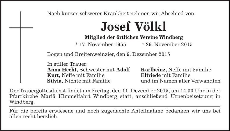 Traueranzeige Josef Völkl