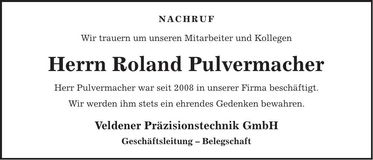 Traueranzeige Roland Pulvermacher