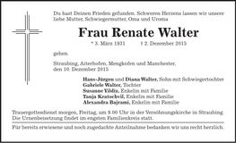 Traueranzeige Renate Walter