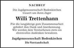 Traueranzeige Willi Trettenhann