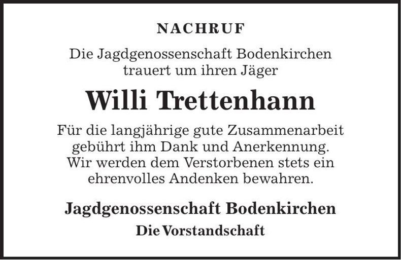 Traueranzeige Willi Trettenhann
