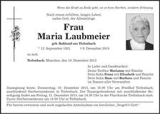 Traueranzeige Maria Laubmeier