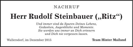 Traueranzeige Rudolf "Ritz" Steinbauer