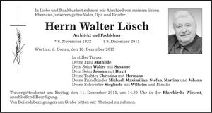 Traueranzeige Walter Lösch