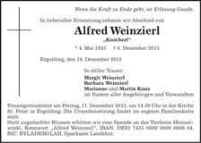 Traueranzeige Alfred Weinzierl
